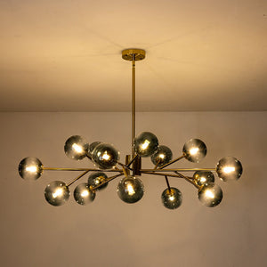 LightFixturesUSA-15-Light Branch Blue Glass Globe Bubble Chandelier-Chandelier-Gold-15-Lt
