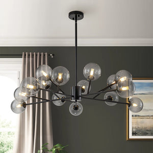 LightFixturesUSA-15-Light Branch Smoked Glass Globe Bubble Chandelier-Chandelier-Black-