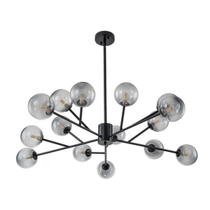 LightFixturesUSA-15-Light Branch Smoked Glass Globe Bubble Chandelier-Chandelier-Black-