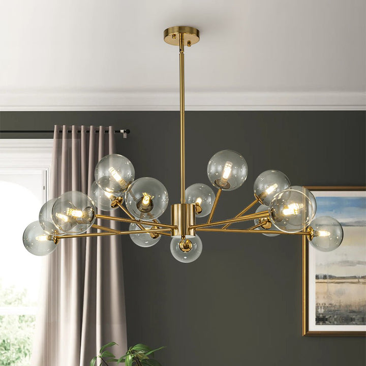 LightFixturesUSA-15-Light Branch Smoked Glass Globe Bubble Chandelier-Chandelier-Gold-