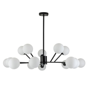 LightFixturesUSA-15-Light Frosted Glass Globe Branch Pendant Chandelier-Chandelier-Black-