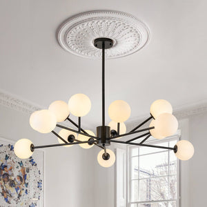 LightFixturesUSA-15-Light Frosted Glass Globe Branch Pendant Chandelier-Chandelier-Black-