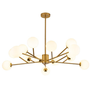 LightFixturesUSA-15-Light Frosted Glass Globe Branch Pendant Chandelier-Chandelier-Black-