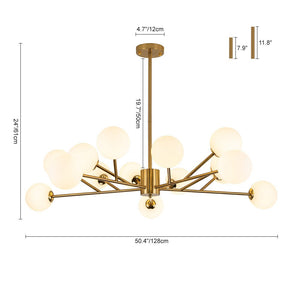 LightFixturesUSA-15-Light Frosted Glass Globe Branch Pendant Chandelier-Chandelier-Black-