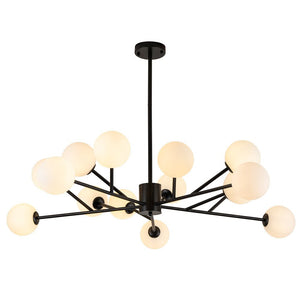 LightFixturesUSA-15-Light Frosted Glass Globe Branch Pendant Chandelier-Chandelier-Black-