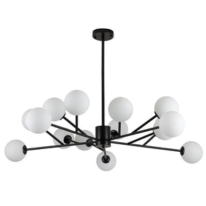 LightFixturesUSA-15-Light Frosted Glass Globe Branch Pendant Chandelier-Chandelier-Black-