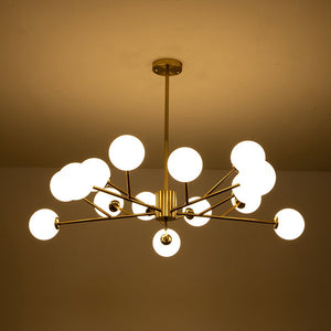 LightFixturesUSA-15-Light Frosted Glass Globe Branch Pendant Chandelier-Chandelier-Black-