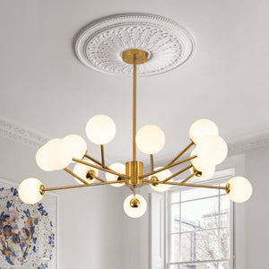 LightFixturesUSA-15-Light Frosted Glass Globe Branch Pendant Chandelier-Chandelier-Gold-