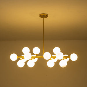 LightFixturesUSA-16-Light Milky White Glass Globe Linear Sputnik Chandelier-Chandelier-Black-16-Lt