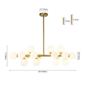 LightFixturesUSA-16-Light Milky White Glass Globe Linear Sputnik Chandelier-Chandelier-Black-16-Lt