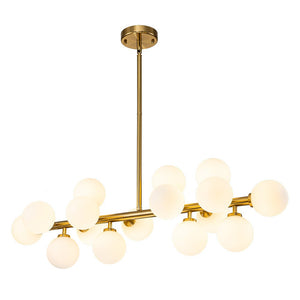 LightFixturesUSA-16-Light Milky White Glass Globe Linear Sputnik Chandelier-Chandelier-Black-16-Lt