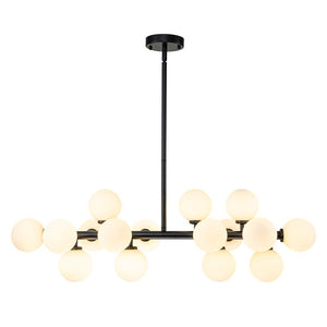 LightFixturesUSA-16-Light Milky White Glass Globe Linear Sputnik Chandelier-Chandelier-Black-16-Lt