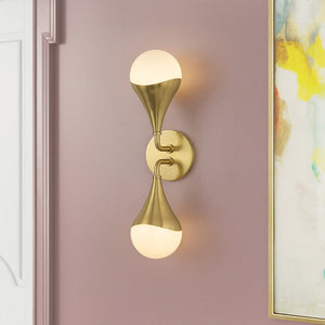 LightFixturesUSA-2-Light Aged Brass Teardrop Frosted Glass Wall Sconce-Wall Sconce-Brass-2-Lt
