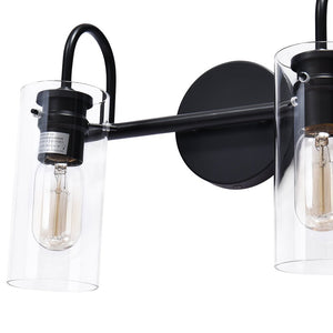 LightFixturesUSA-2-Light Cylinder Glass Vanity Light-Wall Sconce-2-Lt-Black
