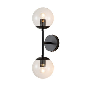 LightFixturesUSA-2-Light Glass Globe Wall Sconce-Wall Sconce-Clear Glass-Black