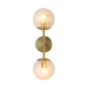 LightFixturesUSA-2-Light Glass Globe Wall Sconce-Wall Sconce-Clear Glass-Brass