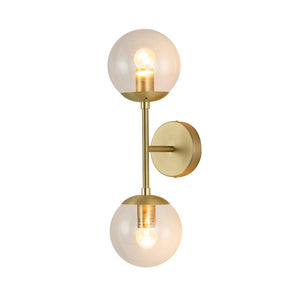 LightFixturesUSA-2-Light Glass Globe Wall Sconce-Wall Sconce-Clear Glass-Brass