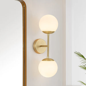 LightFixturesUSA-2-Light Glass Globe Wall Sconce-Wall Sconce-Opal Glass-Brass