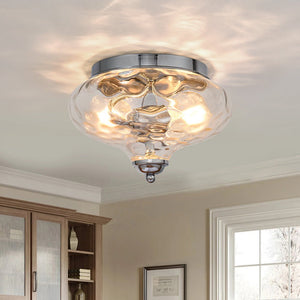 LightFixturesUSA-2-light Hammered Glass Flush Mount Ceiling Light-Ceiling Light-2-Lt-Chrome