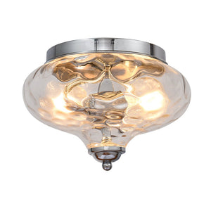 LightFixturesUSA-2-light Hammered Glass Flush Mount Ceiling Light-Ceiling Light-2-Lt-Chrome