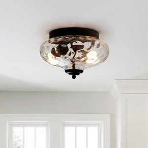 LightFixturesUSA-2-light Industrial Glass Flush Mount Light-Ceiling Light--
