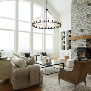 LightFixturesUSA-24-Light Oversized Vintage Wagon Wheel Chandelier-Chandelier-Black-