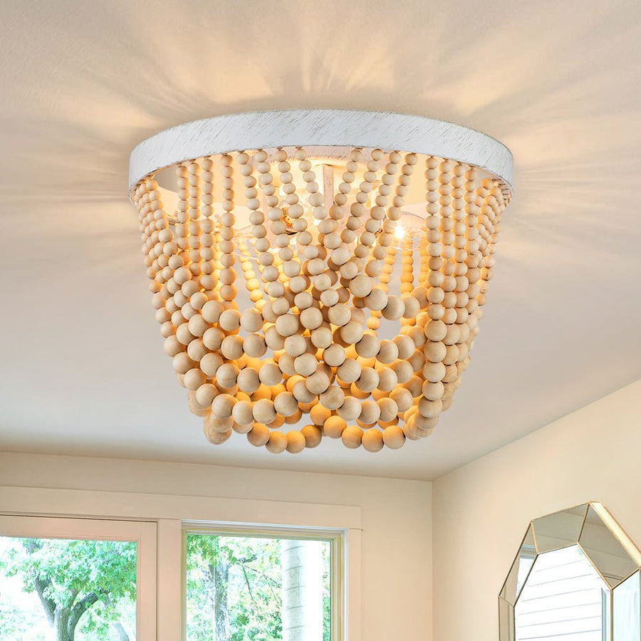 LightFixturesUSA-3-Light Bohemian Draped Wooden Bead Ceiling Light-Ceiling Light-Bohemian-