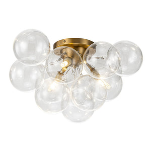 LightFixturesUSA-3-Light Brass Cluster Clear Glass Globe Bubble Ceiling Light-Ceiling Light-Brass-