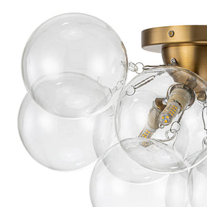 LightFixturesUSA-3-Light Brass Cluster Clear Glass Globe Bubble Ceiling Light-Ceiling Light-Brass-