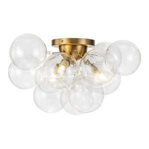 LightFixturesUSA-3-Light Brass Cluster Clear Glass Globe Bubble Ceiling Light-Ceiling Light-Brass-