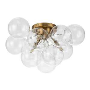 LightFixturesUSA-3-Light Brass Cluster Clear Glass Globe Bubble Ceiling Light-Ceiling Light-Brass-
