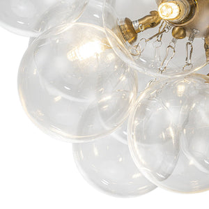 LightFixturesUSA-3-Light Brass Cluster Clear Glass Globe Bubble Ceiling Light-Ceiling Light-Brass-