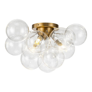 LightFixturesUSA-3-Light Brass Cluster Clear Glass Globe Bubble Ceiling Light-Ceiling Light-Brass-