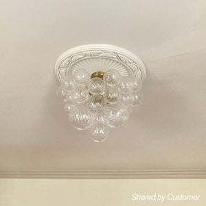 LightFixturesUSA-3-Light Brass Cluster Ribbed Glass Bubble Semi Flush Chandelier-Chandelier--
