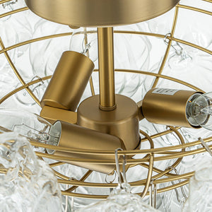 LightFixturesUSA-3-Light Brass Sculpture Glass Globe Bubble Semi Flush Chandelier-Chandelier-Brass-3-Lt (Pre-Order)