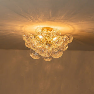 LightFixturesUSA-3-Light Brass Sculpture Glass Globe Bubble Semi Flush Chandelier-Chandelier-Brass-3-Lt (Pre-Order)