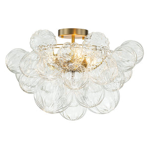LightFixturesUSA-3-Light Brass Sculpture Glass Globe Bubble Semi Flush Chandelier-Chandelier-Brass-3-Lt (Pre-Order)