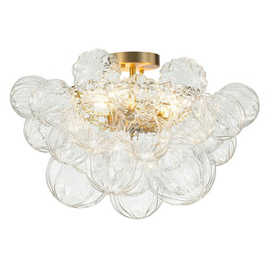 LightFixturesUSA-3-Light Brass Sculpture Glass Globe Bubble Semi Flush Chandelier-Chandelier-Brass-3-Lt (Pre-Order)