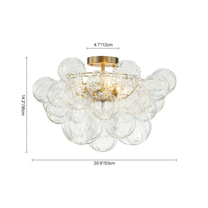 LightFixturesUSA-3-Light Brass Sculpture Glass Globe Bubble Semi Flush Chandelier-Chandelier-Brass-3-Lt (Pre-Order)