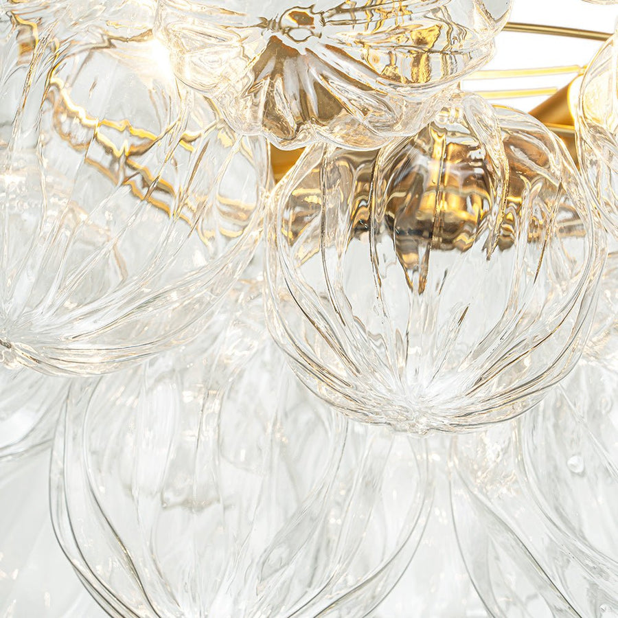 LightFixturesUSA-3-Light Brass Sculpture Glass Globe Bubble Semi Flush Chandelier-Chandelier-Brass-3-Lt (Pre-Order)