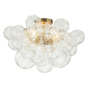 LightFixturesUSA-3-Light Brass Sculpture Glass Globe Bubble Semi Flush Chandelier-Chandelier-Brass-3-Lt (Pre-Order)