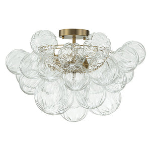 LightFixturesUSA-3-Light Brass Sculpture Glass Globe Bubble Semi Flush Chandelier-Chandelier-Brass-3-Lt (Pre-Order)