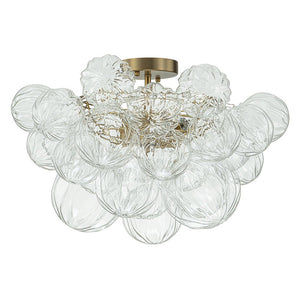 LightFixturesUSA-3-Light Brass Sculpture Glass Globe Bubble Semi Flush Chandelier-Chandelier-Brass-3-Lt (Pre-Order)