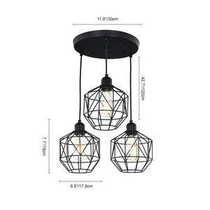 LightFixturesUSA-3-Light Cluster Black Geometric Pendant Light-Pendant Light-Black-