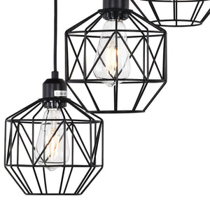 LightFixturesUSA-3-Light Cluster Black Geometric Pendant Light-Pendant Light-Black-