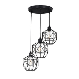LightFixturesUSA-3-Light Cluster Black Geometric Pendant Light-Pendant Light-Black-