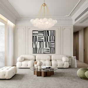 LightFixturesUSA-3-Light Cluster Frosted Glass Bubble Chandelier-Chandelier-37 Globes-Black