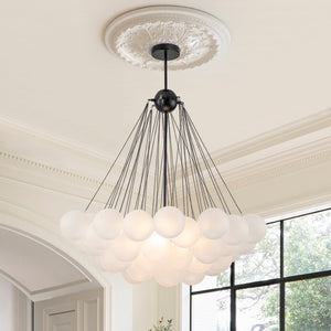 LightFixturesUSA-3-Light Cluster Frosted Glass Bubble Chandelier-Chandelier-37 Globes-Black