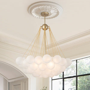 LightFixturesUSA-3-Light Cluster Frosted Glass Bubble Chandelier-Chandelier-37 Globes-Gold