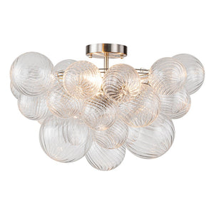 LightFixturesUSA-3-Light Cluster Ribbed Glass Bubble Semi Flush Chandelier-Chandelier-Brass-3-Lt